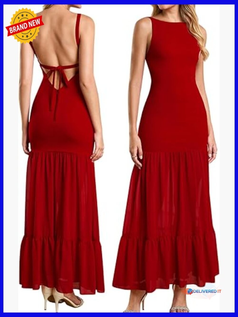 Sleeveless Bodycon Maxi Dress Backless Bow Tie Formal Wedding Guest Party